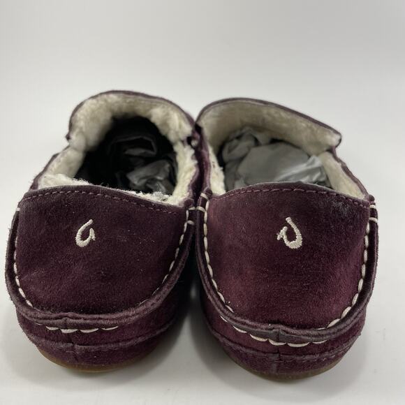 Olukai Nohea Slippers Womens Size 6 Burgundy Suede Slip On Comfort Sherpa Lined - Picture 5 of 9